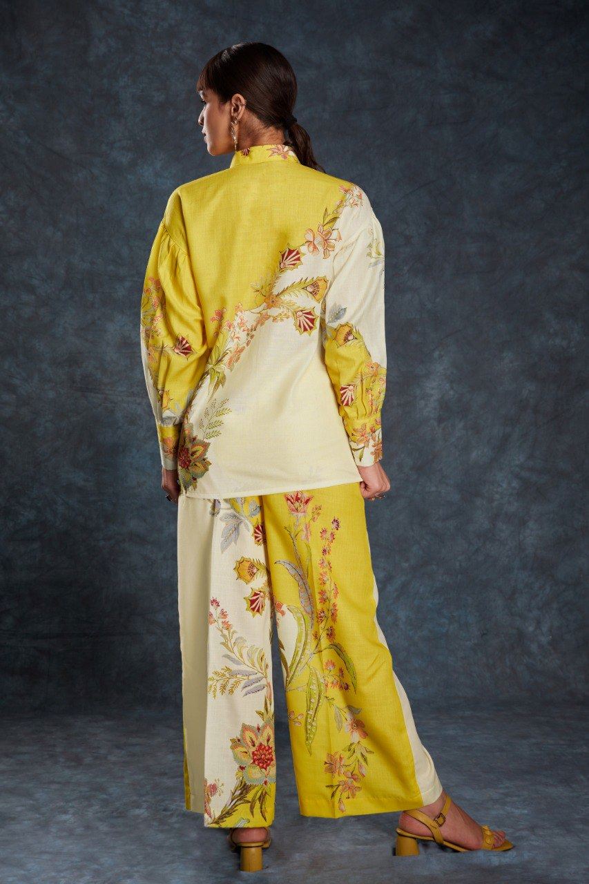Yellow Co-Ord Set with Printed Work
