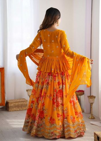 Yellow Lehenga Choli With Thread With Sequnce Work
