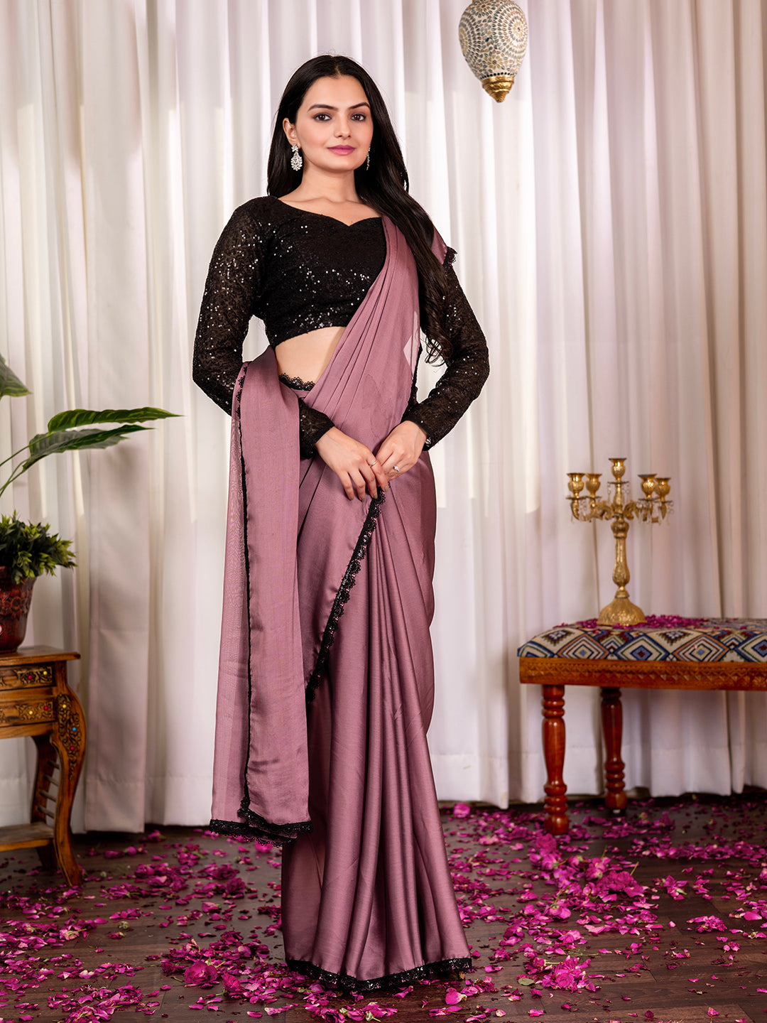 Mauve Rangoli Silk Designer Saree With Sequins Work