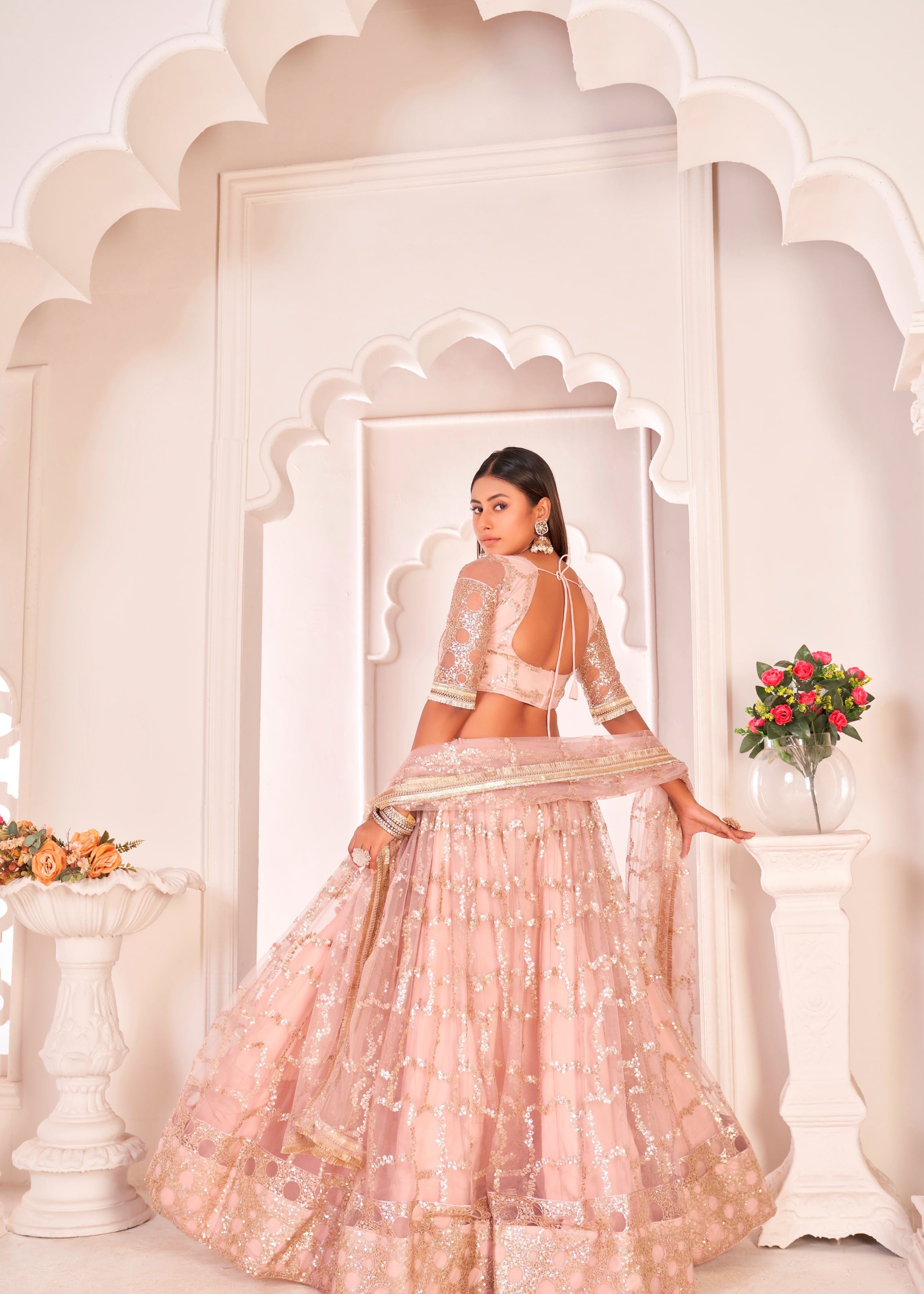 BabyPink Butterfly Net Lehenga Choli With Thread And Zari Sandwich Sequence Embroidery Work