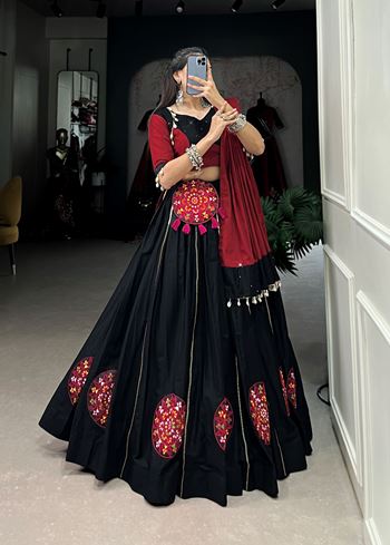 Black Cotton Lehenga Choli with Gamthi Patch and Gota Patti Touch-Up