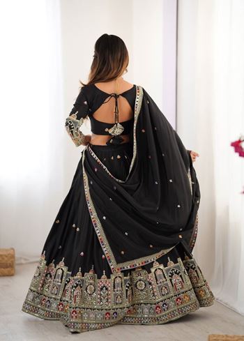 Black Lehenga Choli With Coding Dori With Thread Sequnce Work