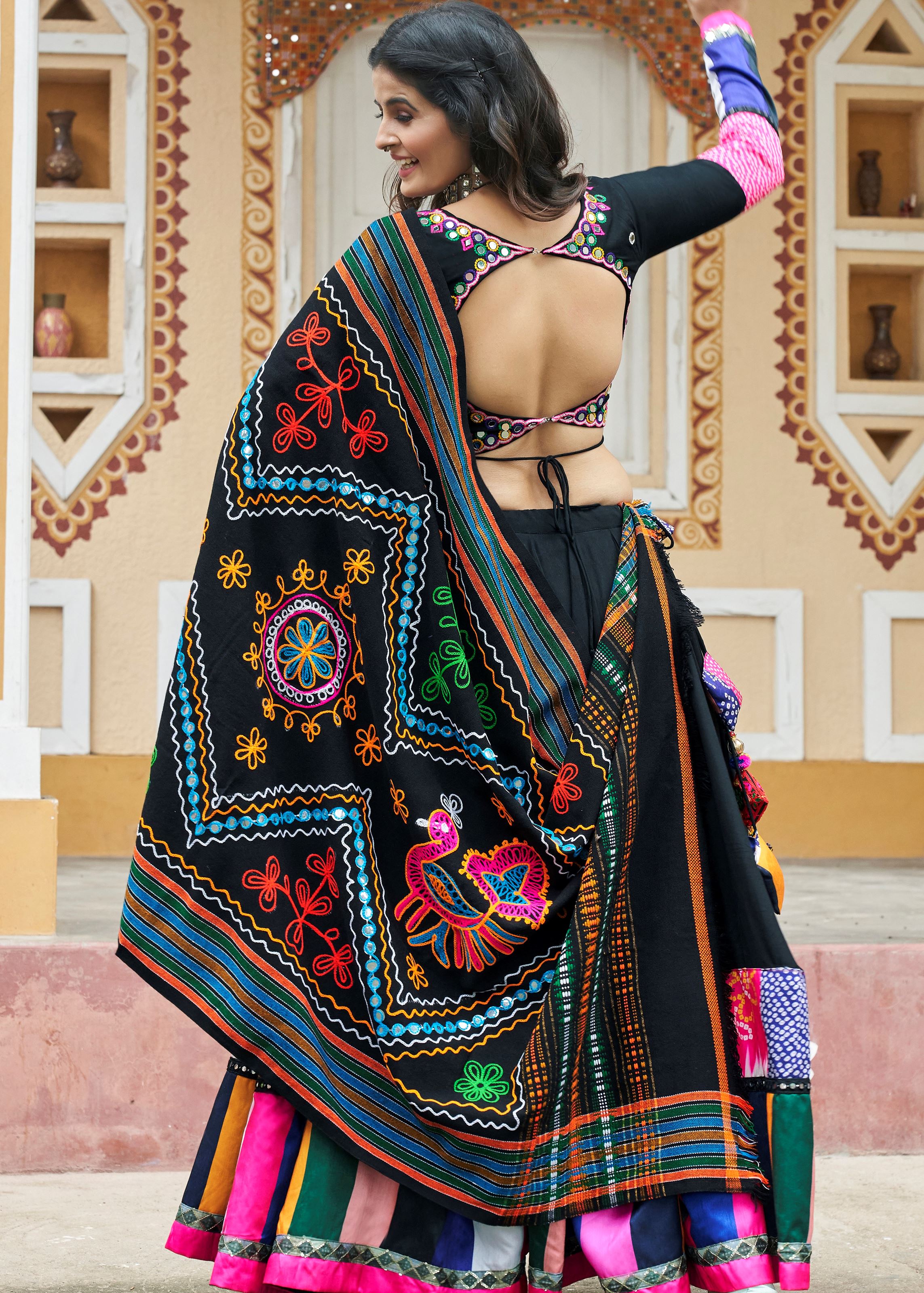 Black Navratri Lehenga Choli With Print