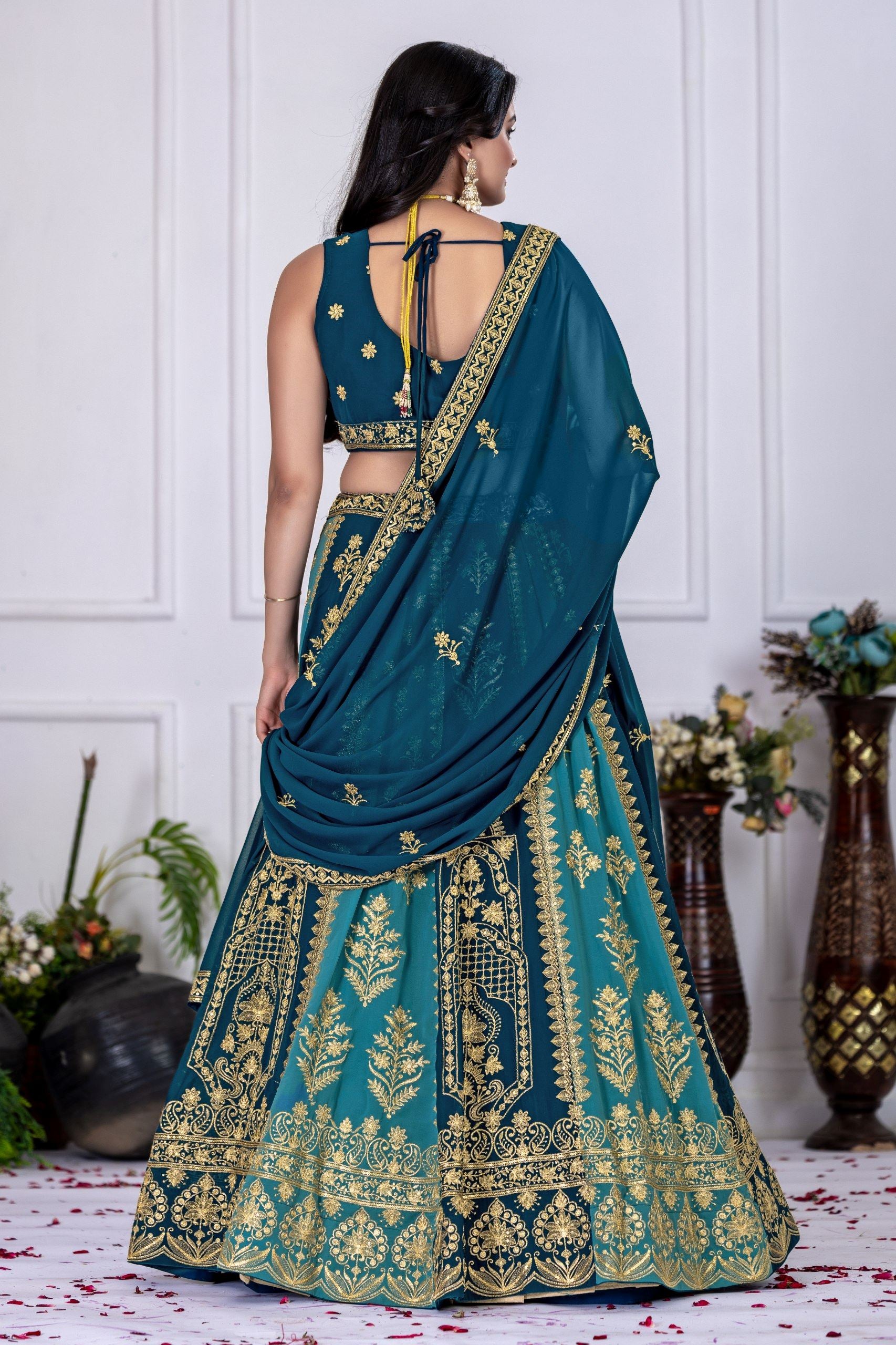 Blue Lehenga Choli with Multi-Thread & Sequin Embroidery Work