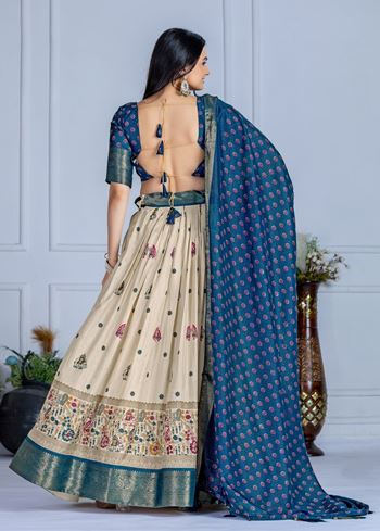 Blue Lehenga Choli With Jacquard With Jari Lining With Print