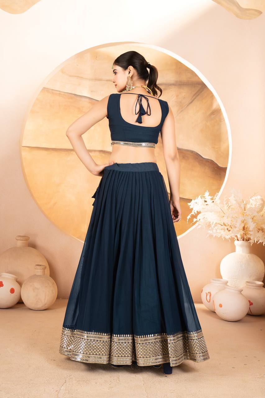 Blue Lehenga Choli With Sequins Embroidered Work
