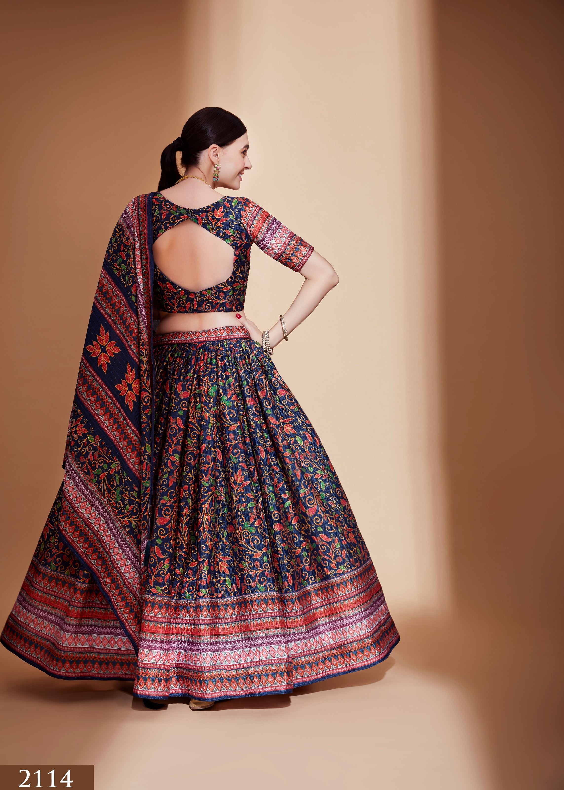 Blue Multi Color Lehenga Choli With Crochet Embroidered And Digital Print Work