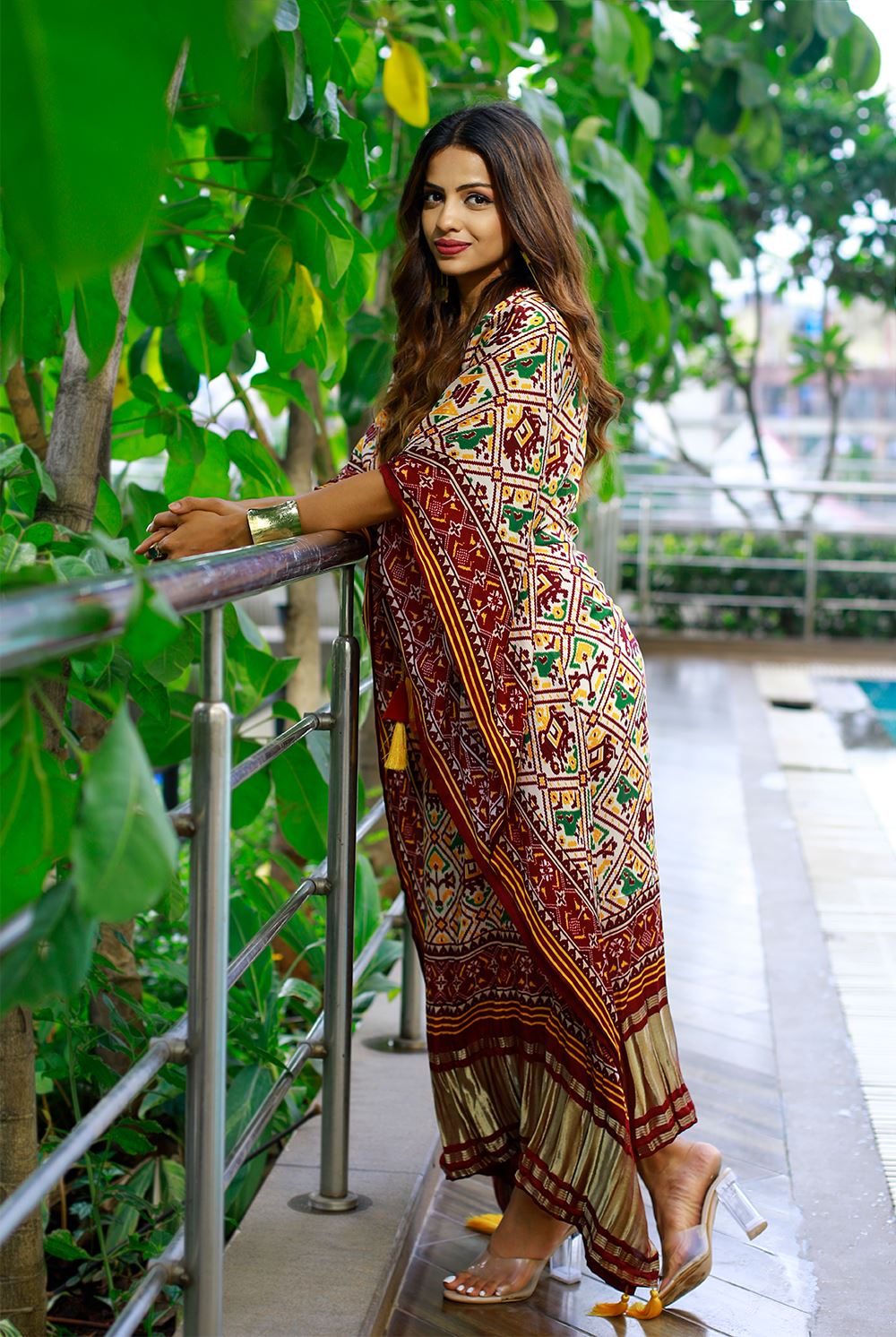Brown Color Pure Gaji Silk Kaftan with Gotta Patti Tassels