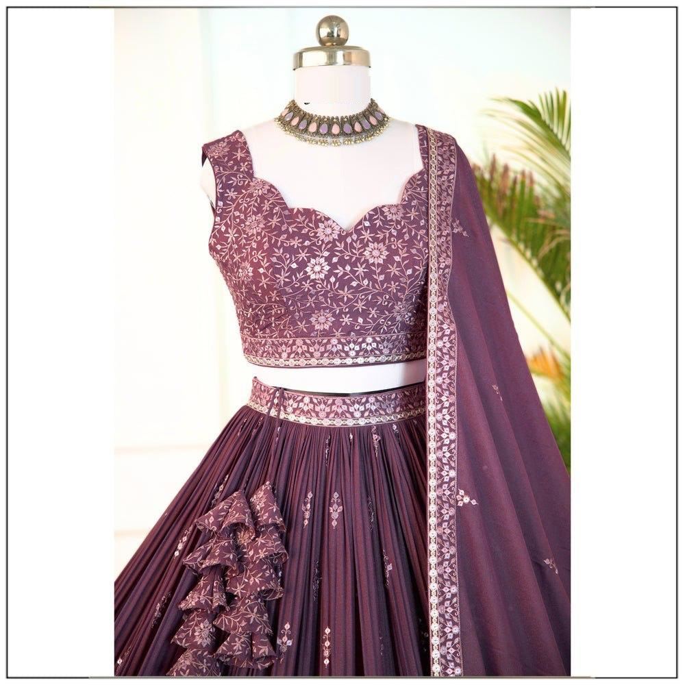 Dark pink Lehenga Choli With Sequins With Jari, Thread Embroidery Work