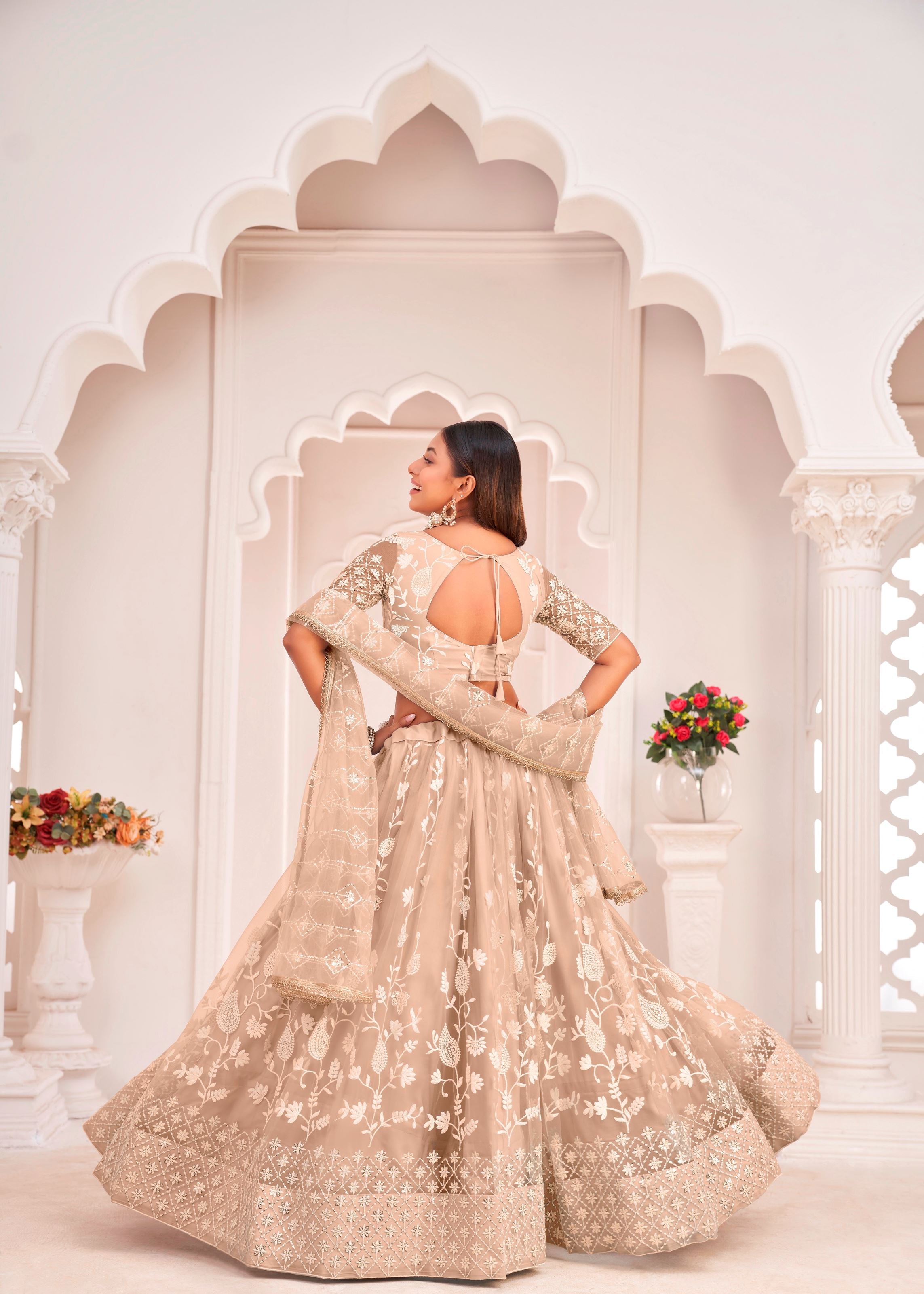 Dusty Chiqu Butterfly Net Lehenga Choli With Thread Embroidery Work