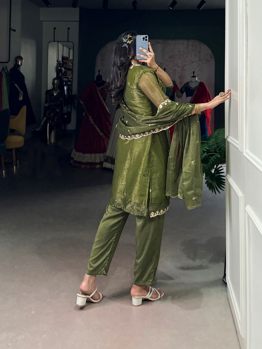 Embroidered Salwar Suit with Lustrous Sequin Accents