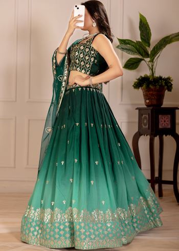 Green Lehenga Choli With Embroidery Thread Sequence Work
