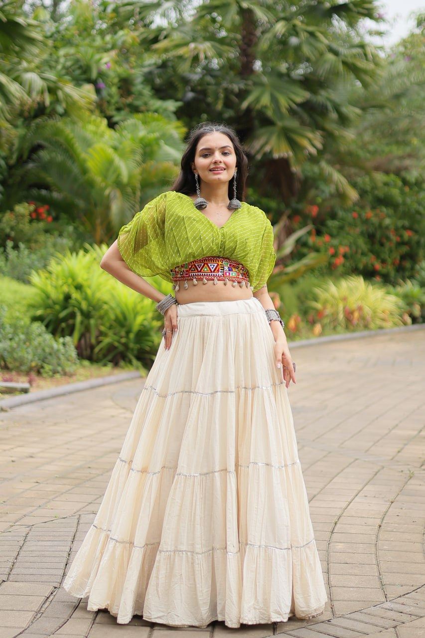 Green Lehenga Choli With Standard Frill Stitching