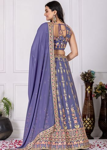 Lavender Lehenga Choli With Embroidery With Multi Thread Sequence Work