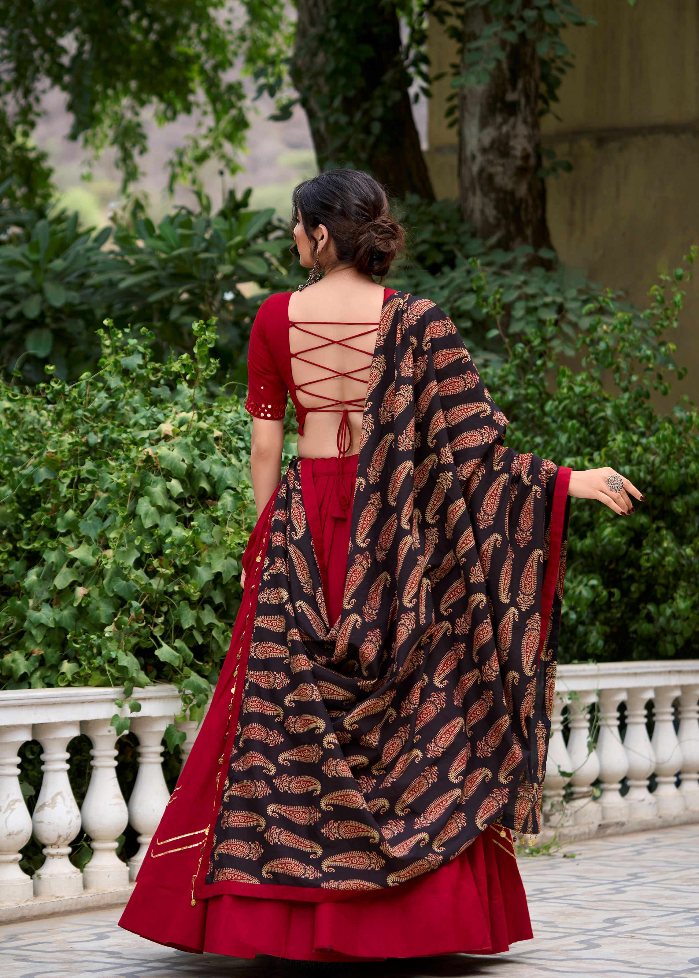 Maroon Pure Cotton Plain Lehenga Choli Accented with Subtle Gota Patti Elegance