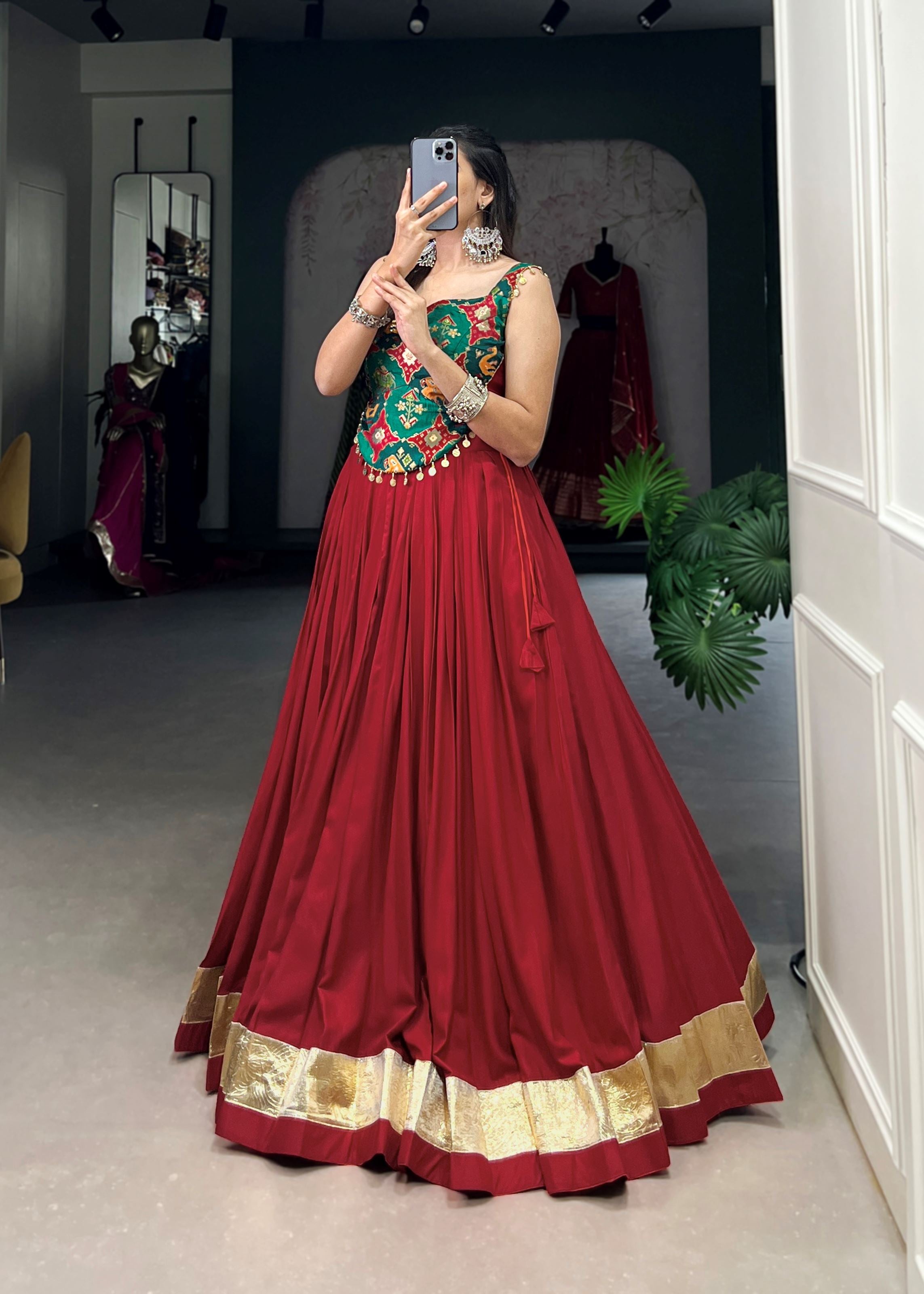 Maroon Pure Rayon Lehenga Choli with Embossed Elegance