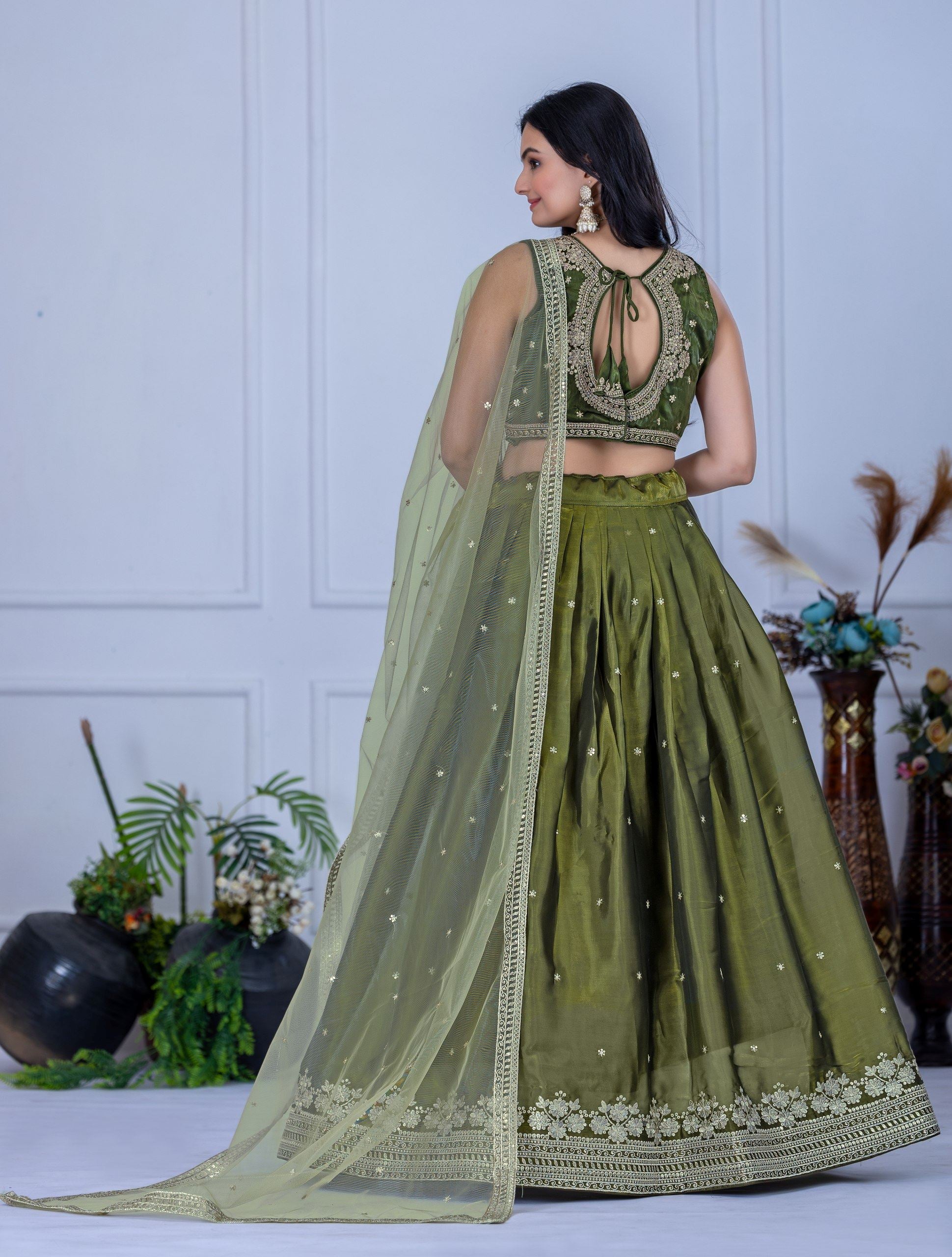 Mehandigreen Lehenga Choli With Embroidery With Zari Thread Sequence Work