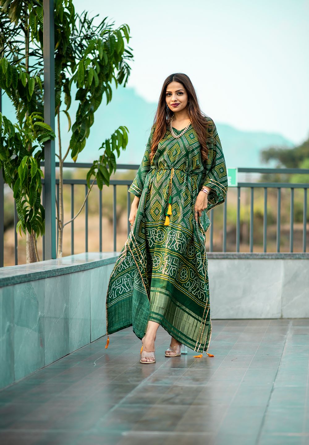 Mehendi Color Pure Gaji Silk Kaftan with Gotta Patti Tassels