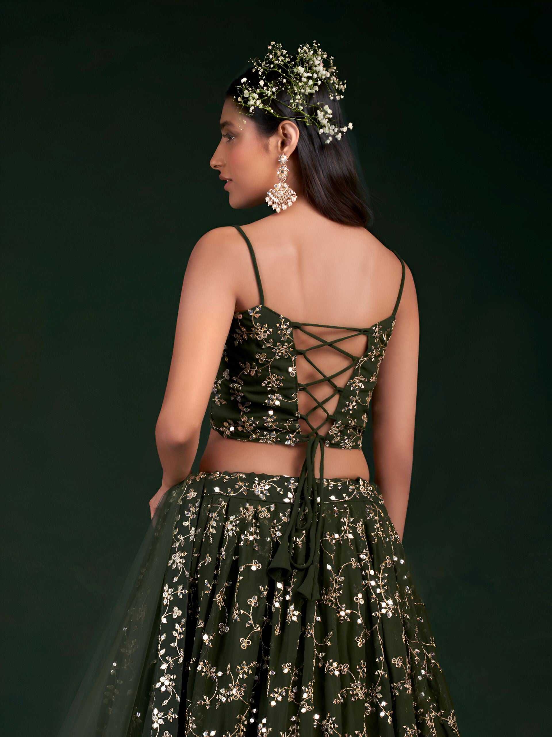 Mehendi Green Lehenga Choli with Heavy Sequence Zari work