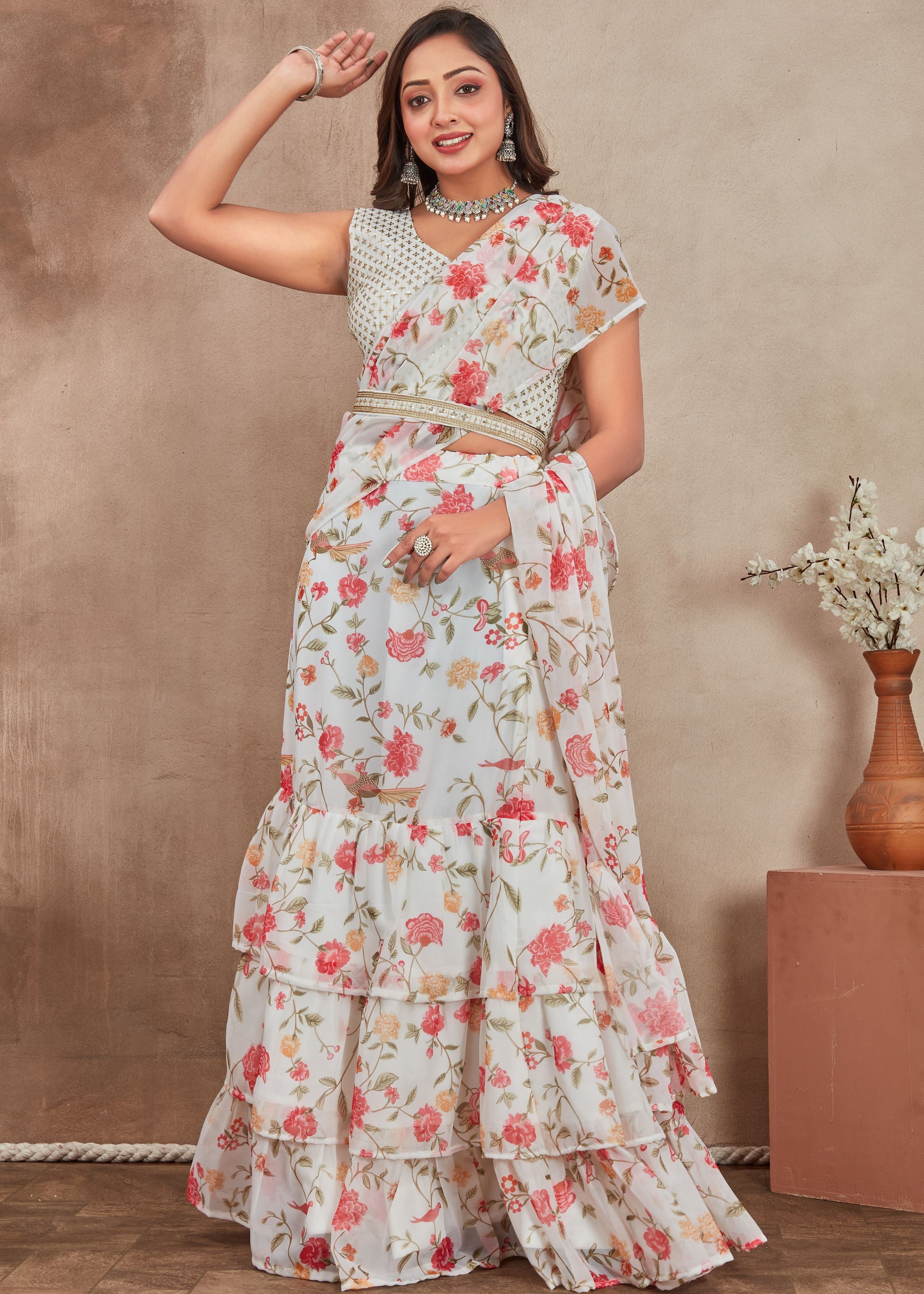 Off White Lehenga Choli With Heavy Digital Print