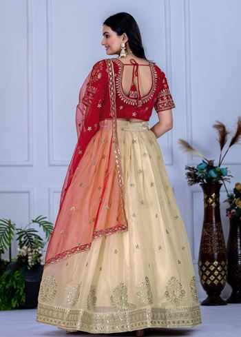 Offwhite Lehenga Choli With Embroidery With Zari Thread Sequence Work