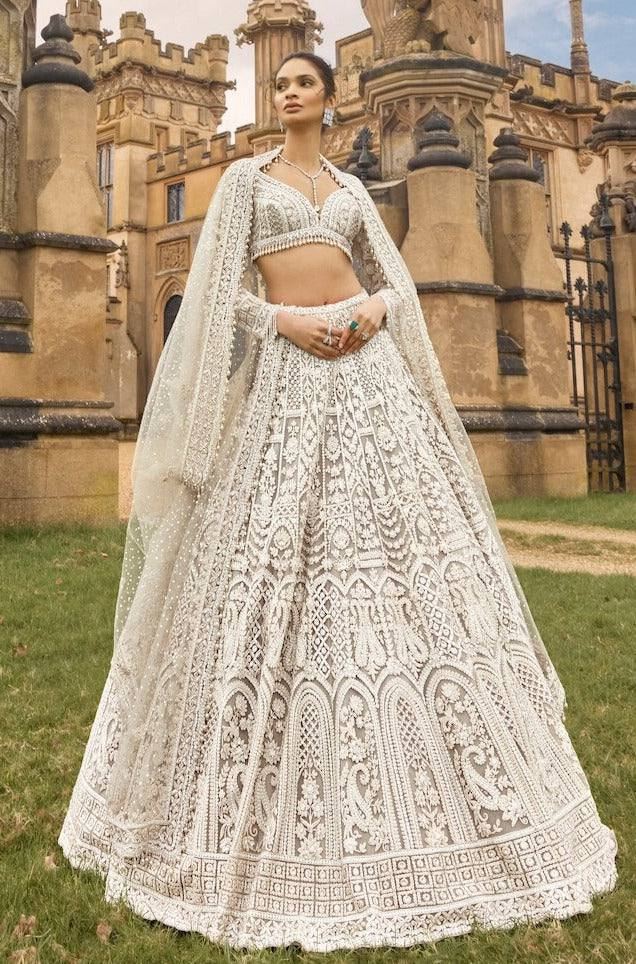 Offwhite Lehenga Choli with Sequins, Dori & Thread Work
