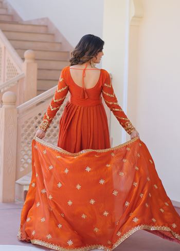 Orange Anarkali With Heavy Zari Sequins Embroidered work