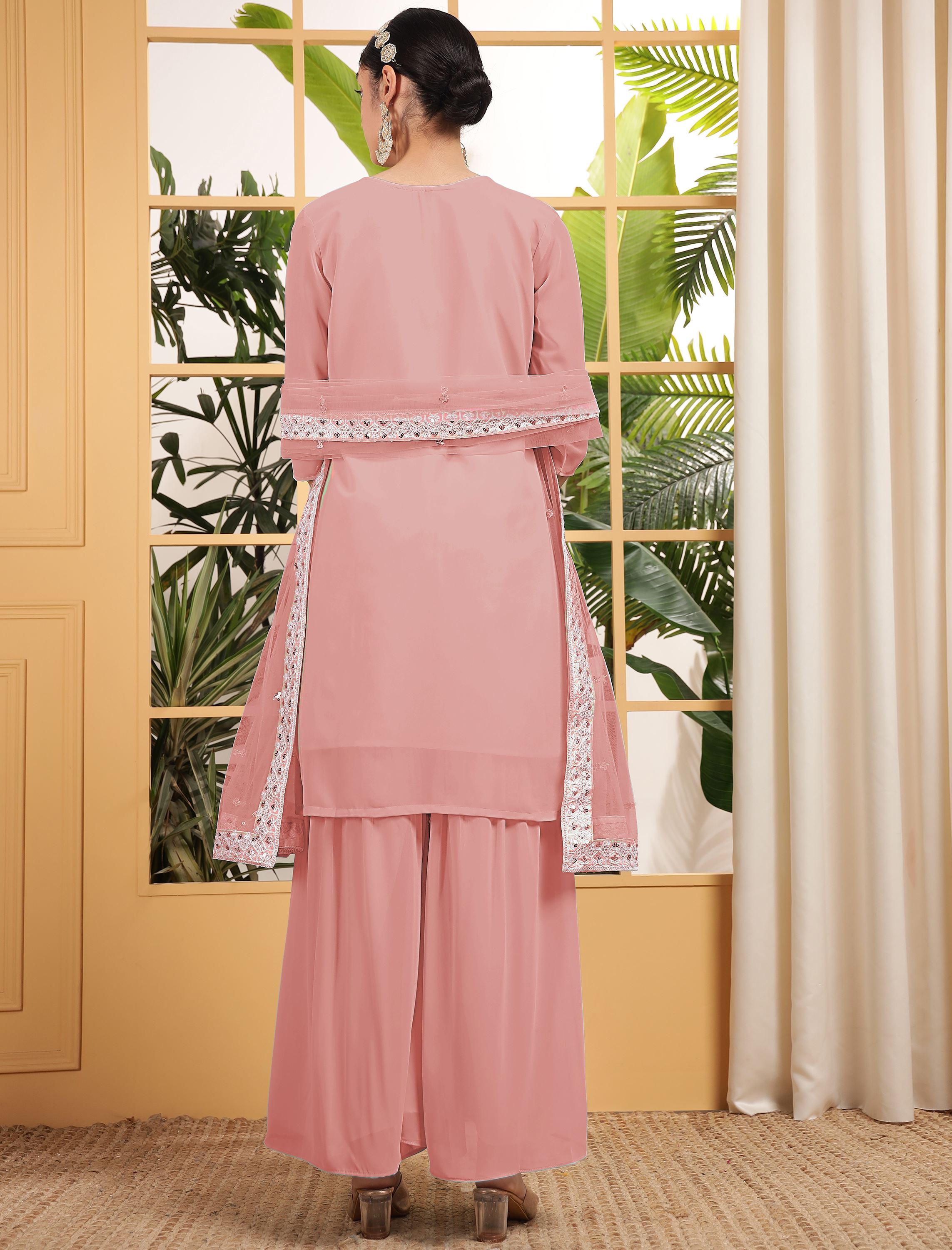 Peach Sharara Dress With Sequence Embroidered