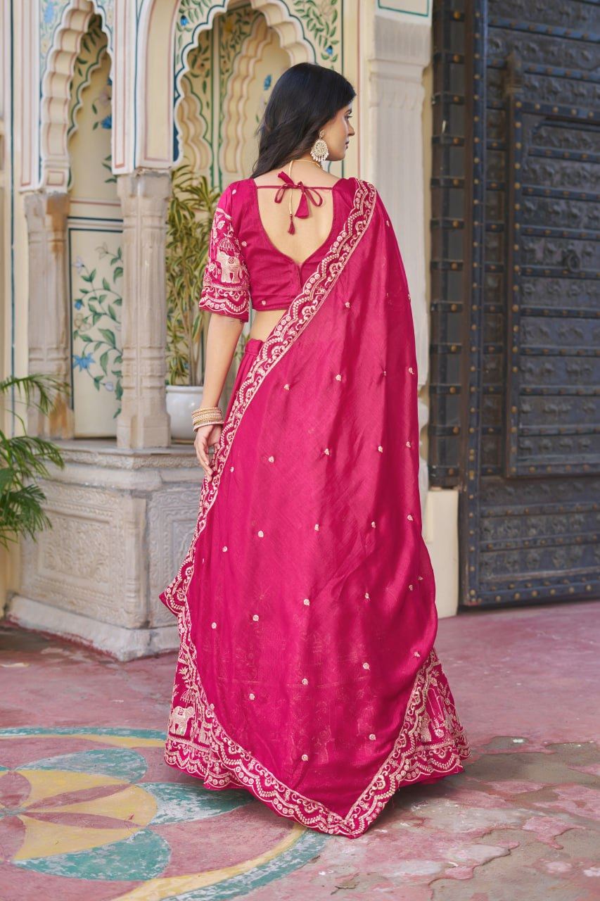 Pink Lehenga Choli with Embroidery Rajwadi Work