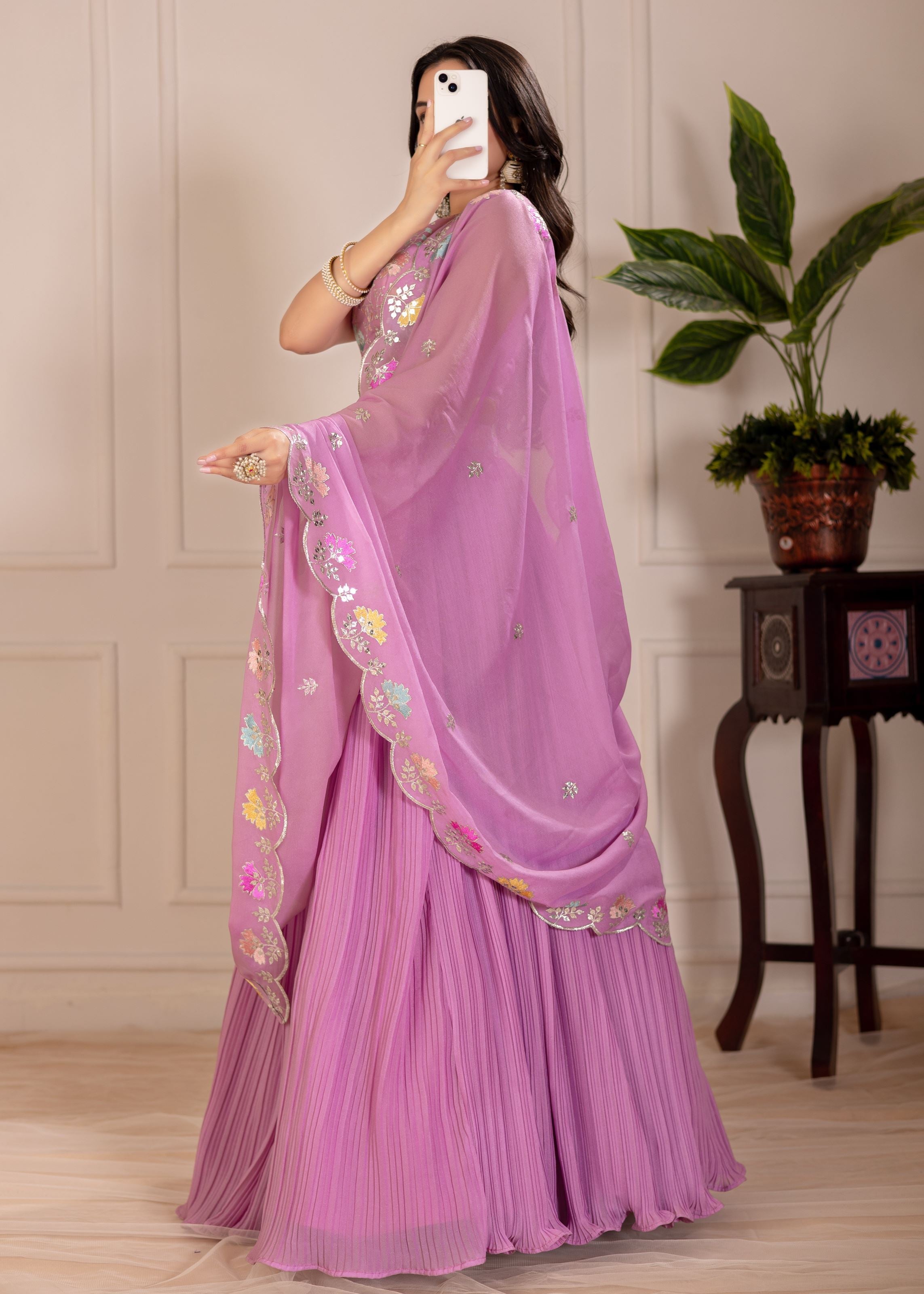Pink Lehenga Choli With Embroidery With Multi Thread Sequence Work
