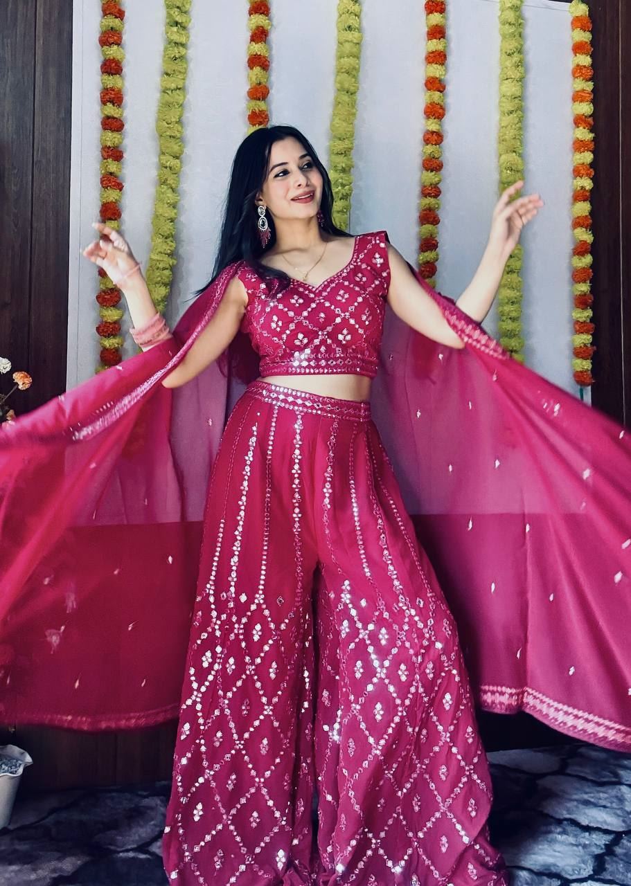 Pink Lehenga Choli with Foil Mirror Work & Thread Embroidery