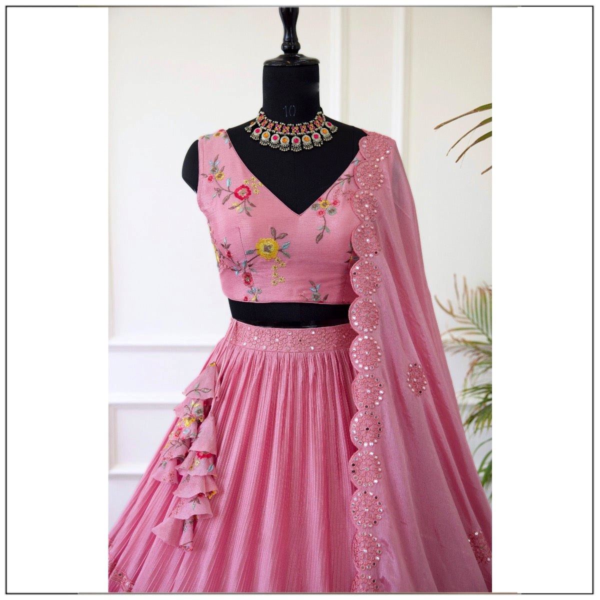 Pink Lehenga Choli With Thread and Sequence Embroidery Work