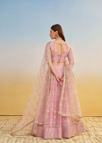 Pink Lehenga Choli With Tone To Tone Thread Work Zari Work and Sequence Work Embroidery With Readymade Fancy Lace