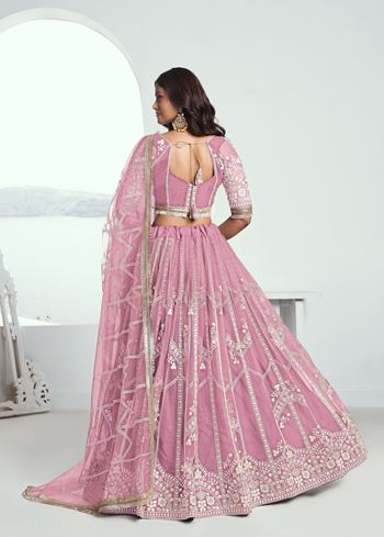 Pink Lehenga Choli With Zari Work And Sequence Work Embroidery
