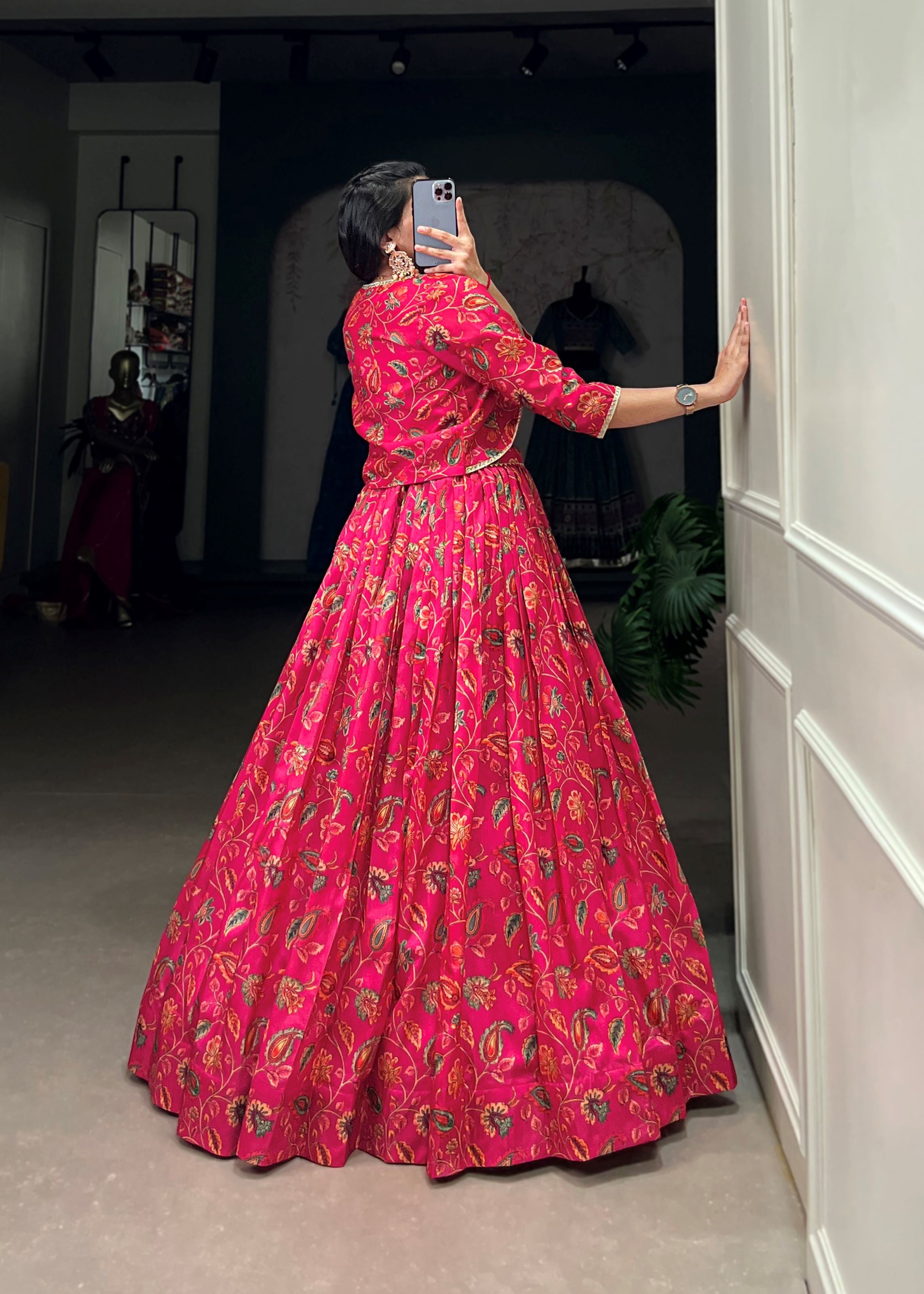 Pink Tussar Silk Lehenga with Delicate Florals Gota Patti Details