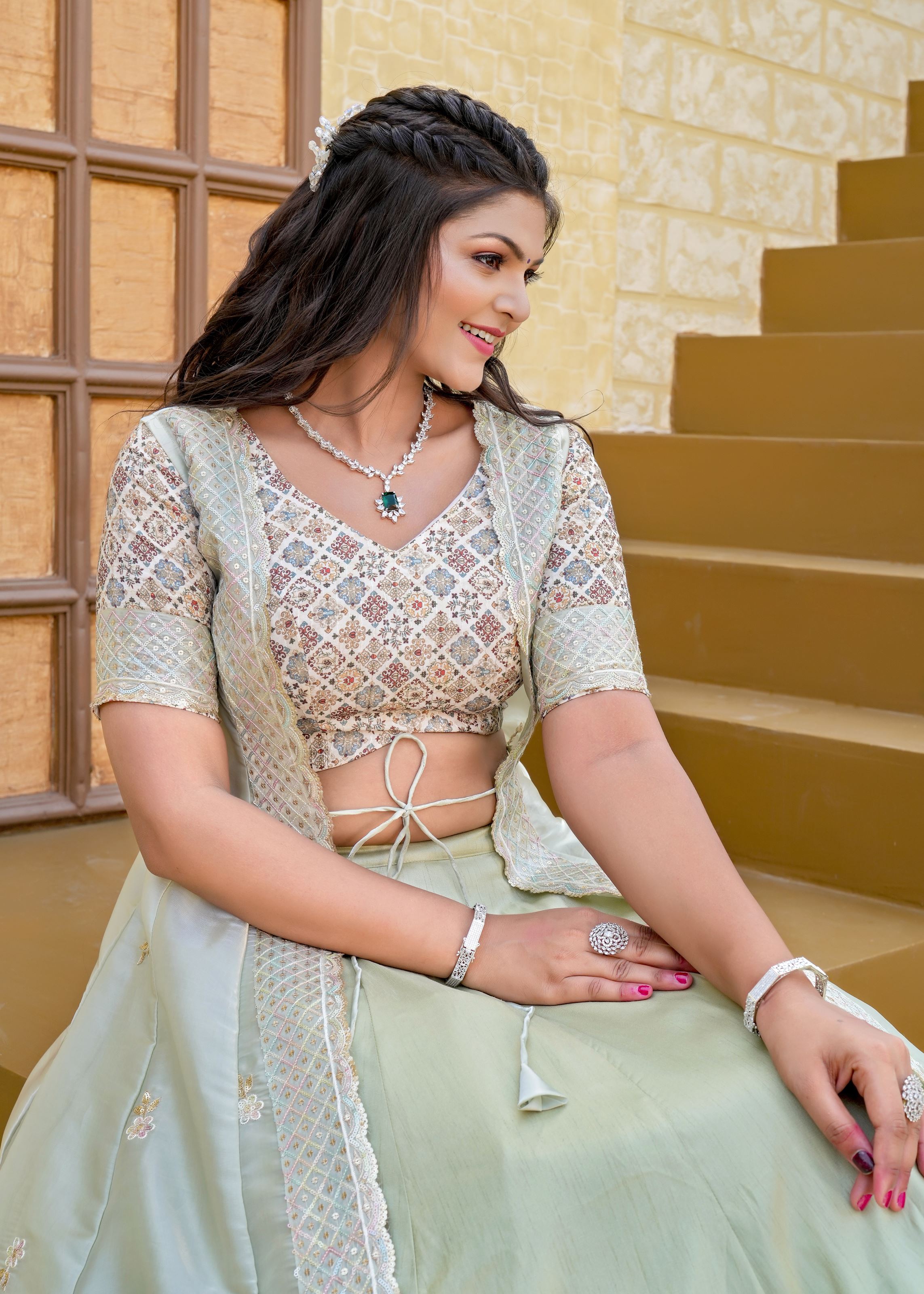 Pista Lehenga Choli With Heavy Embroidery Work