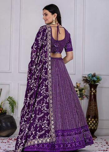 Purple Lehenga Choli With Embroidery With Multi Thread Sequence Work