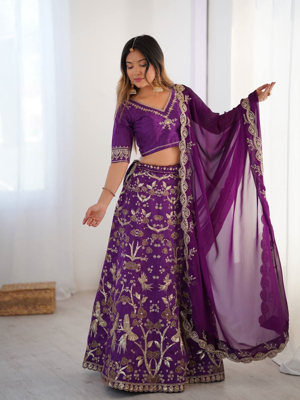Purple Lehenga Choli with Sequins, Zari & Dori Work