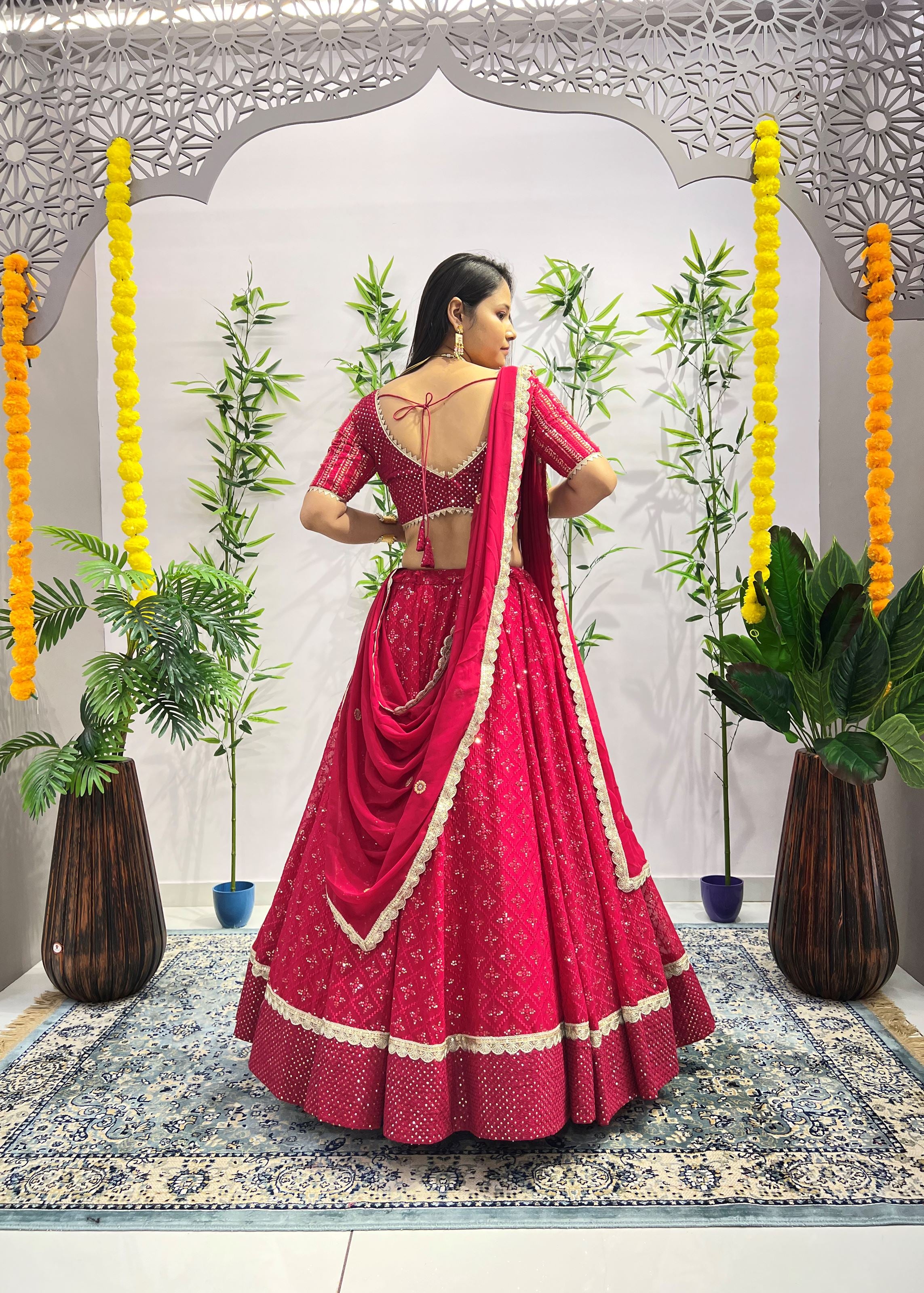 Rani Pink Lehenga Choli With Heavy Embroidery Thread Sequins Work