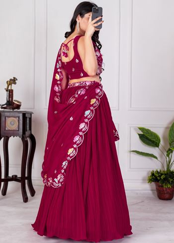 Red Lehenga Choli With Embroidery With Multi Thread Sequence Work