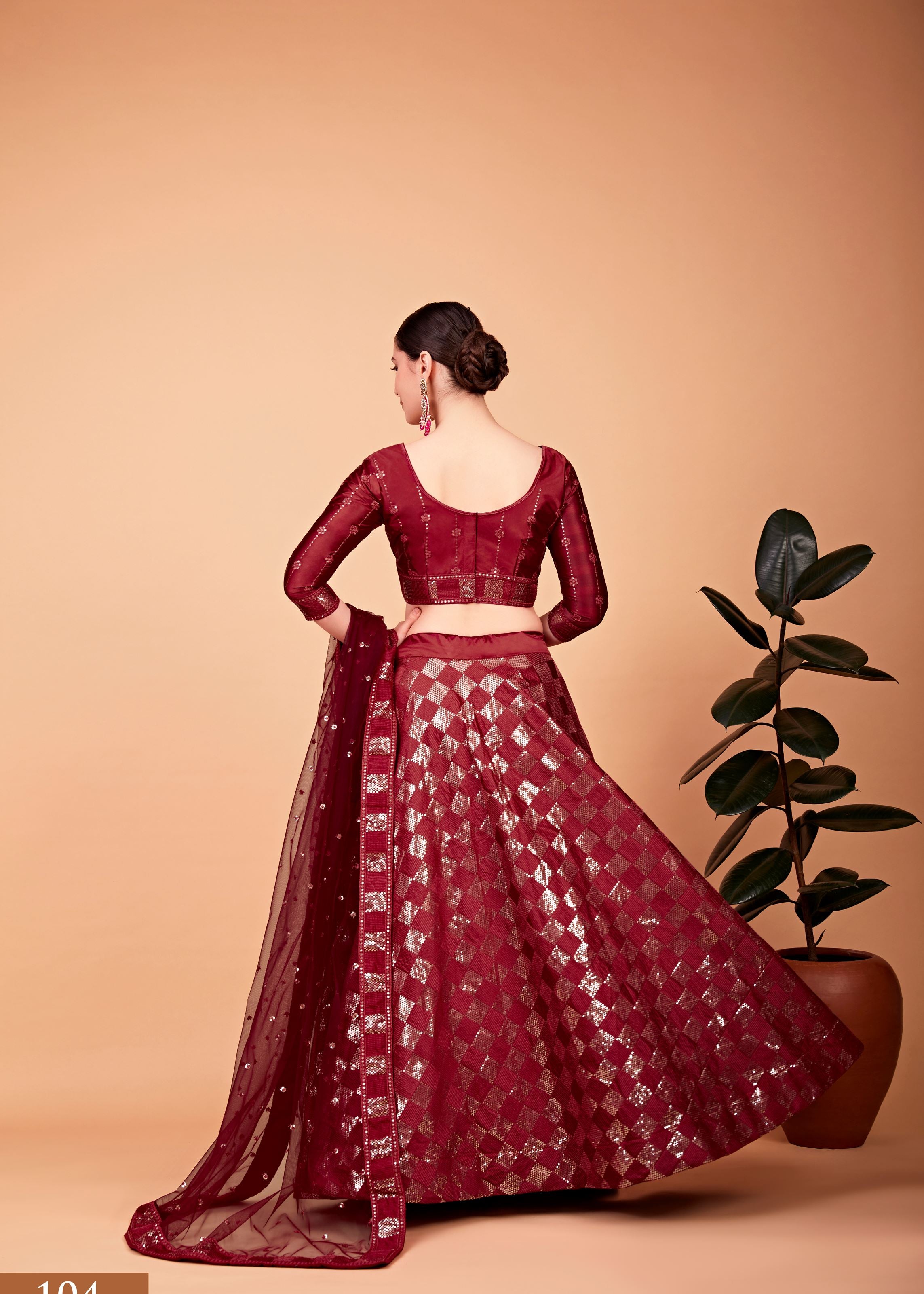 Red Lehenga Choli With Thread And Sequins Embroidered Work