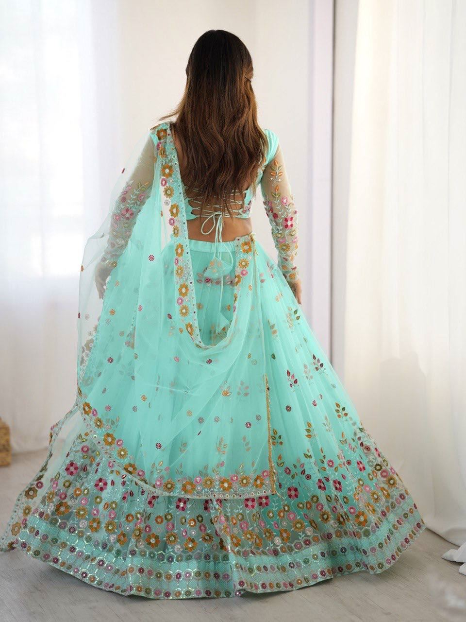 Seagreen Lehenga Choli With Thread Sequnce Work