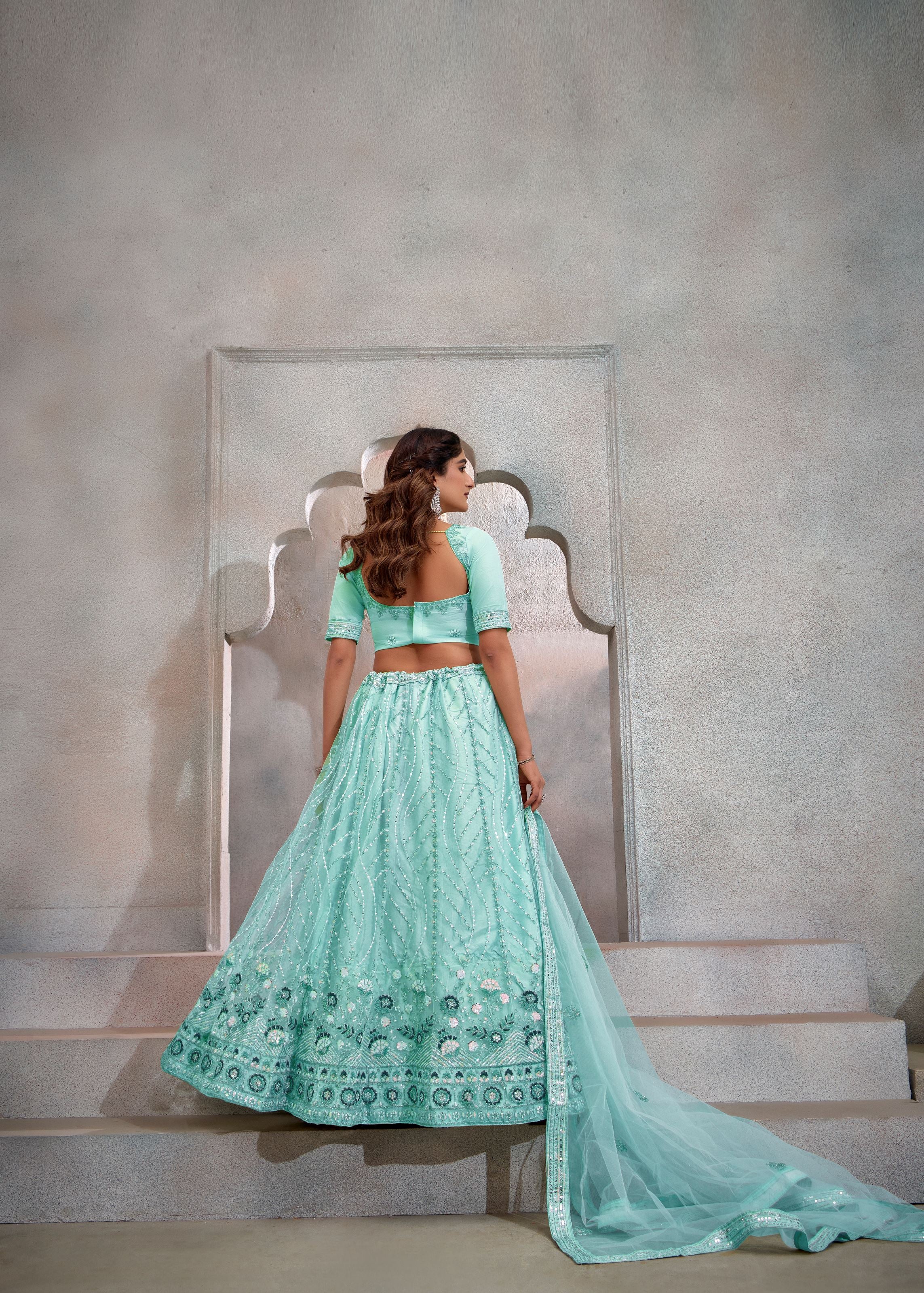 Sky Lehenga Choli With Heavy Sequence Embroidered