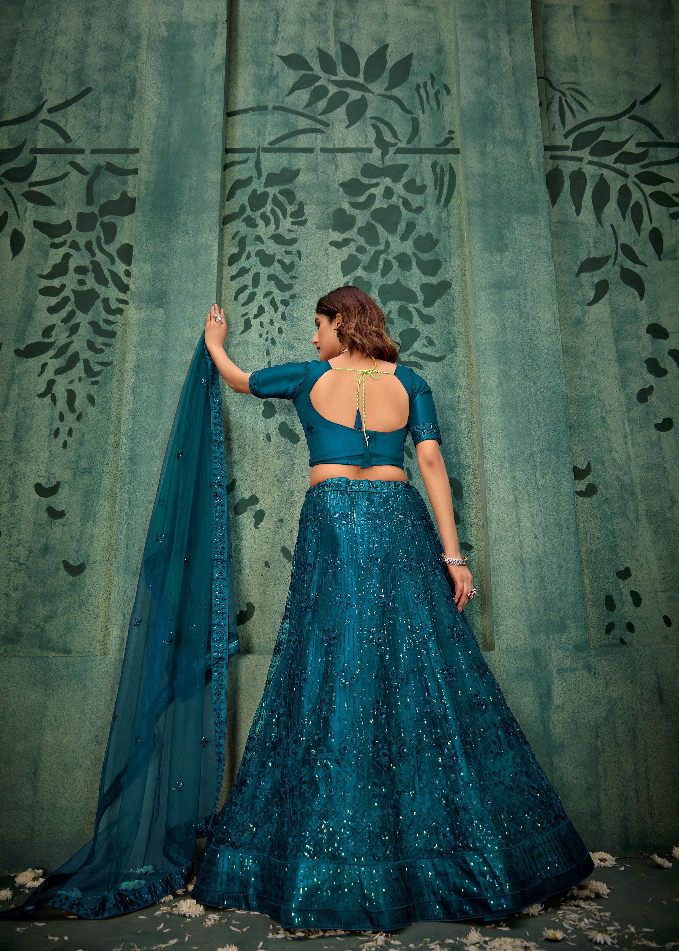 Teal Lehenga Choli With Heavy Sequence Embroidered