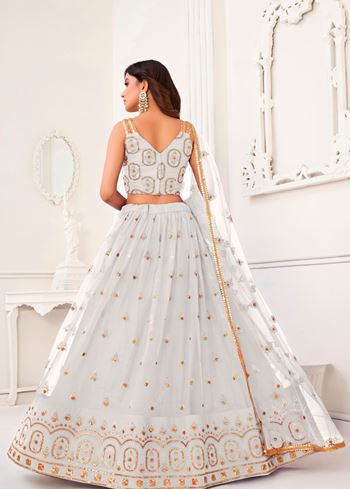 White Butterfly Net Lehenga Choli With Thread And Zari Sandwich Sequence Embroidery Work