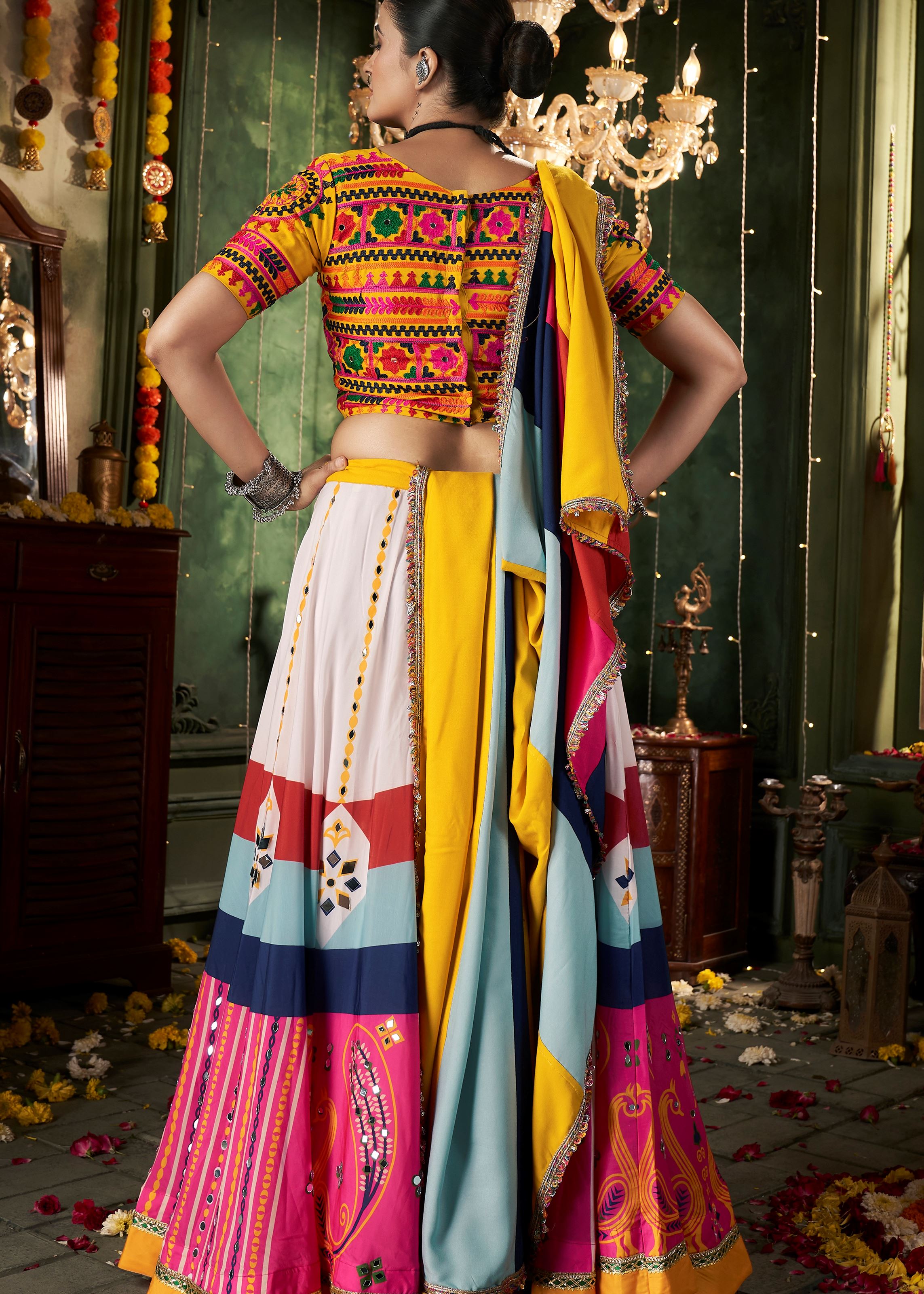 White Navratri Lehenga Choli With Printed