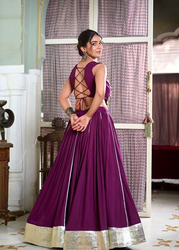 Wine Classic Rayon Lehenga Choli with Lace Border Gota Patti Touches