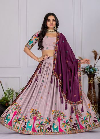 Wine Lehenga Choli With Heavy Embroidery With Multi Color Thread Sequence Work