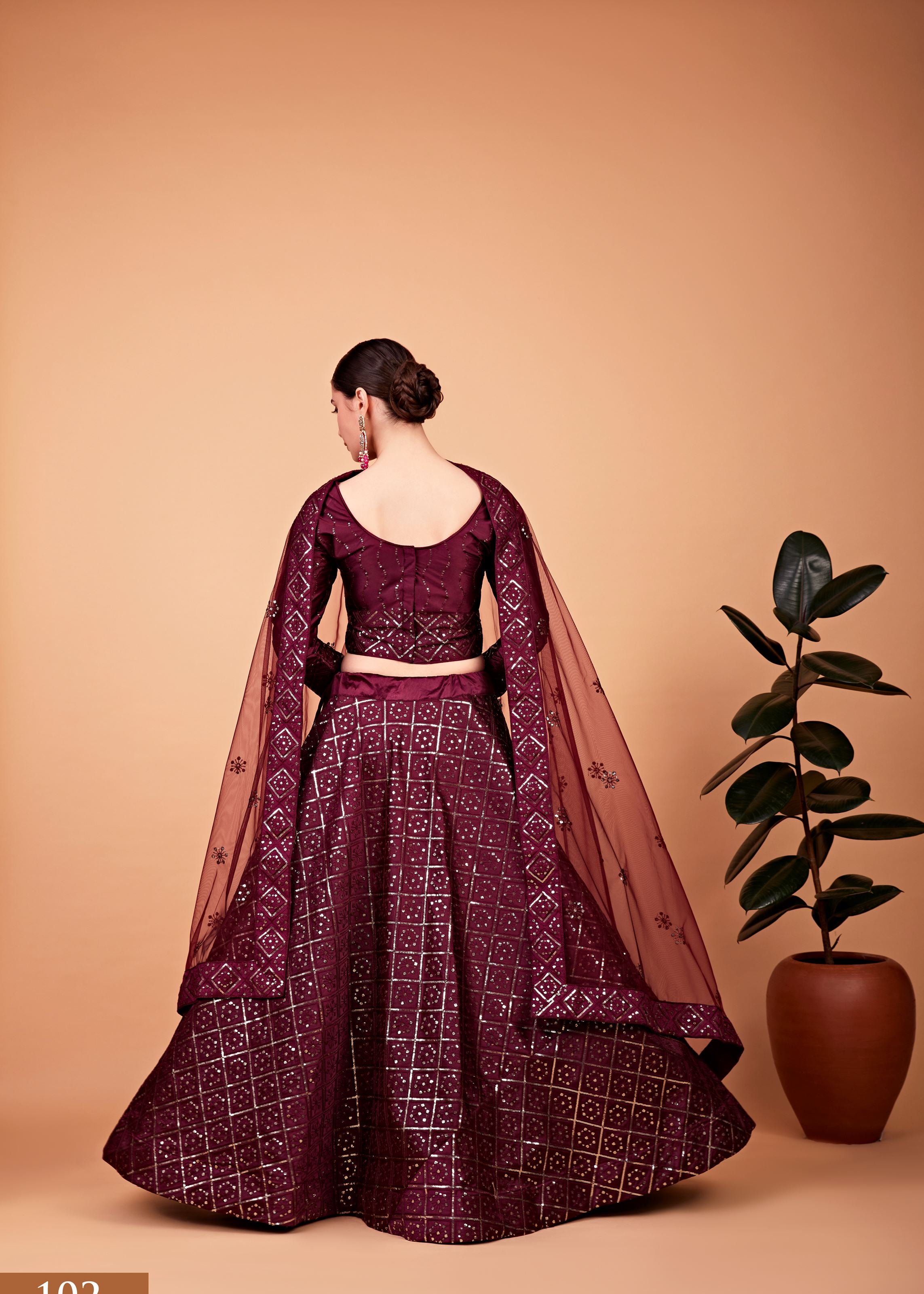 Wine Lehenga Choli With Thread And Sequins Embroidered Work
