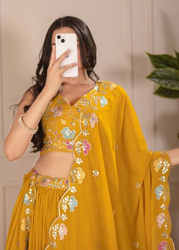 Yellow Lehenga Choli With Embroidery With Multi Thread Sequence Work